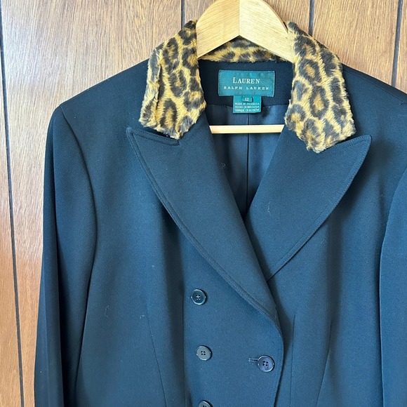 Ralph Lauren Women's Blazer Jacket Leopard Collar Double Breasted Size 12 - Picture 1 of 8
